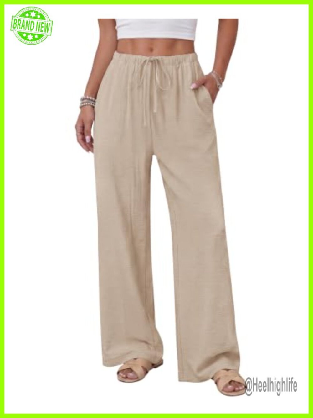 Wide Leg Palazzo Lounge Pants Drawstring Pockets Lightweight Summer Beach